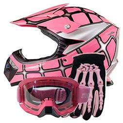Youth Kids Offroad Gear Combo Helmet Gloves Goggles DOT Moto