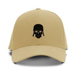 Skull With Helmet Black Embroidery Embroidered Adjustable Ha